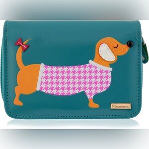 New Kukubird Faux Leather Aqua Blue Multi-Pocketed Wallet Adorable Dachshund